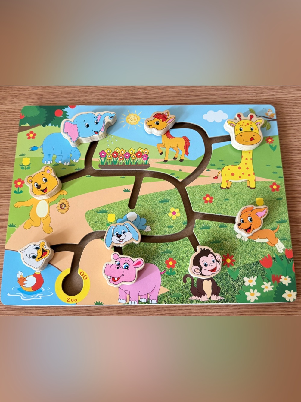 Wooden Animal Slide Puzzle Board - Multicolor Kids Maze Toy